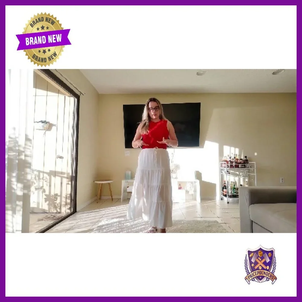 Maxi Skirt with Lining Elastic Waist Drawstring Tiered A-Line Flowy - Picture 7 of 8